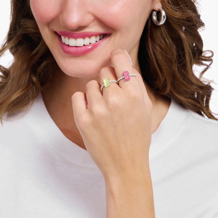 Thomas Sabo Ring mit pinkem Mini-Goldbären und Steinen Silber - TR2459-052-9