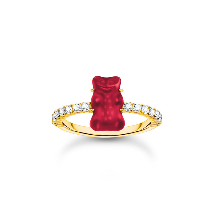 Thomas Sabo Ring mit rotem Mini-Goldbären und Steinen vergoldet - TR2459-414-10