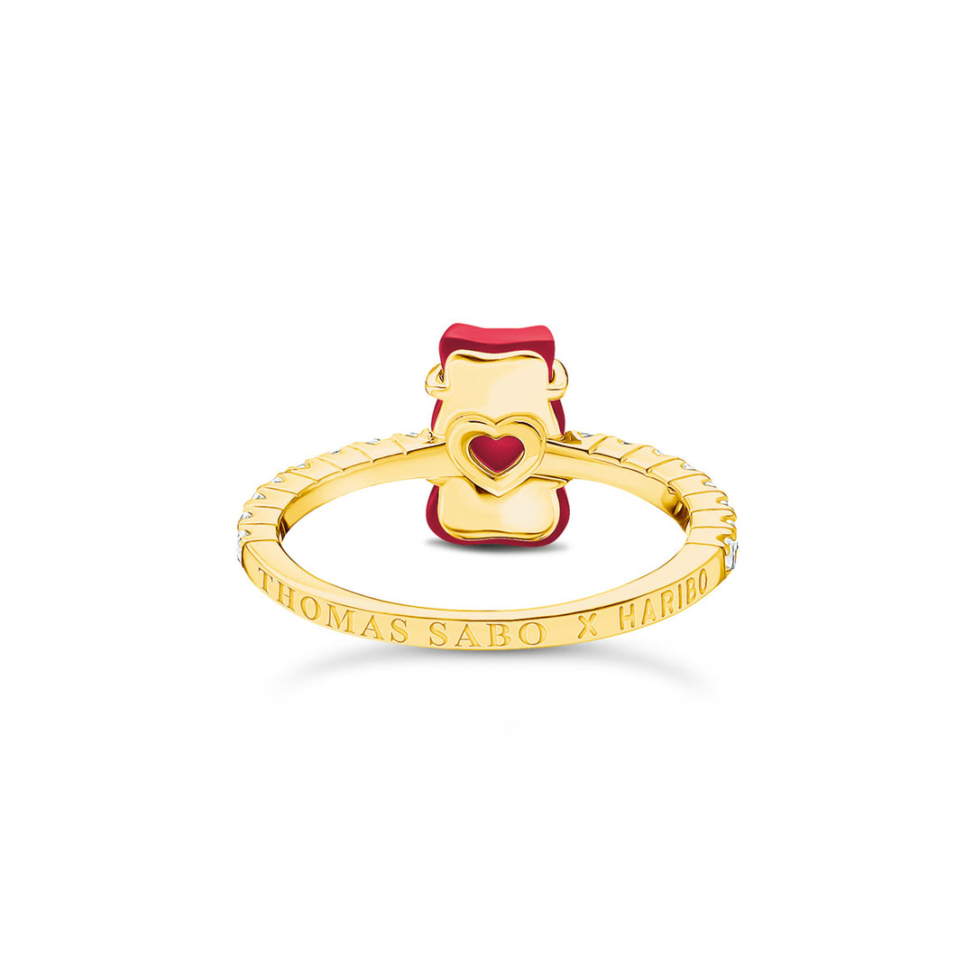 Thomas Sabo Ring mit rotem Mini-Goldbären und Steinen vergoldet - TR2459-414-10