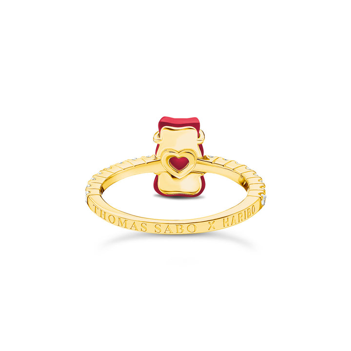 Thomas Sabo Ring mit rotem Mini-Goldbären und Steinen vergoldet - TR2459-414-10