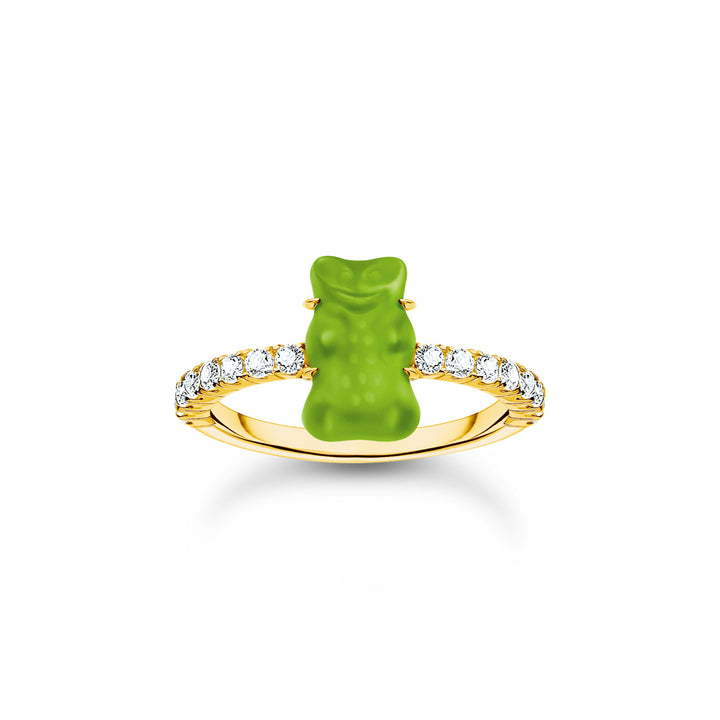 Thomas Sabo Ring mit grünem Mini-Goldbären und Steinen vergoldet - TR2459-414-6