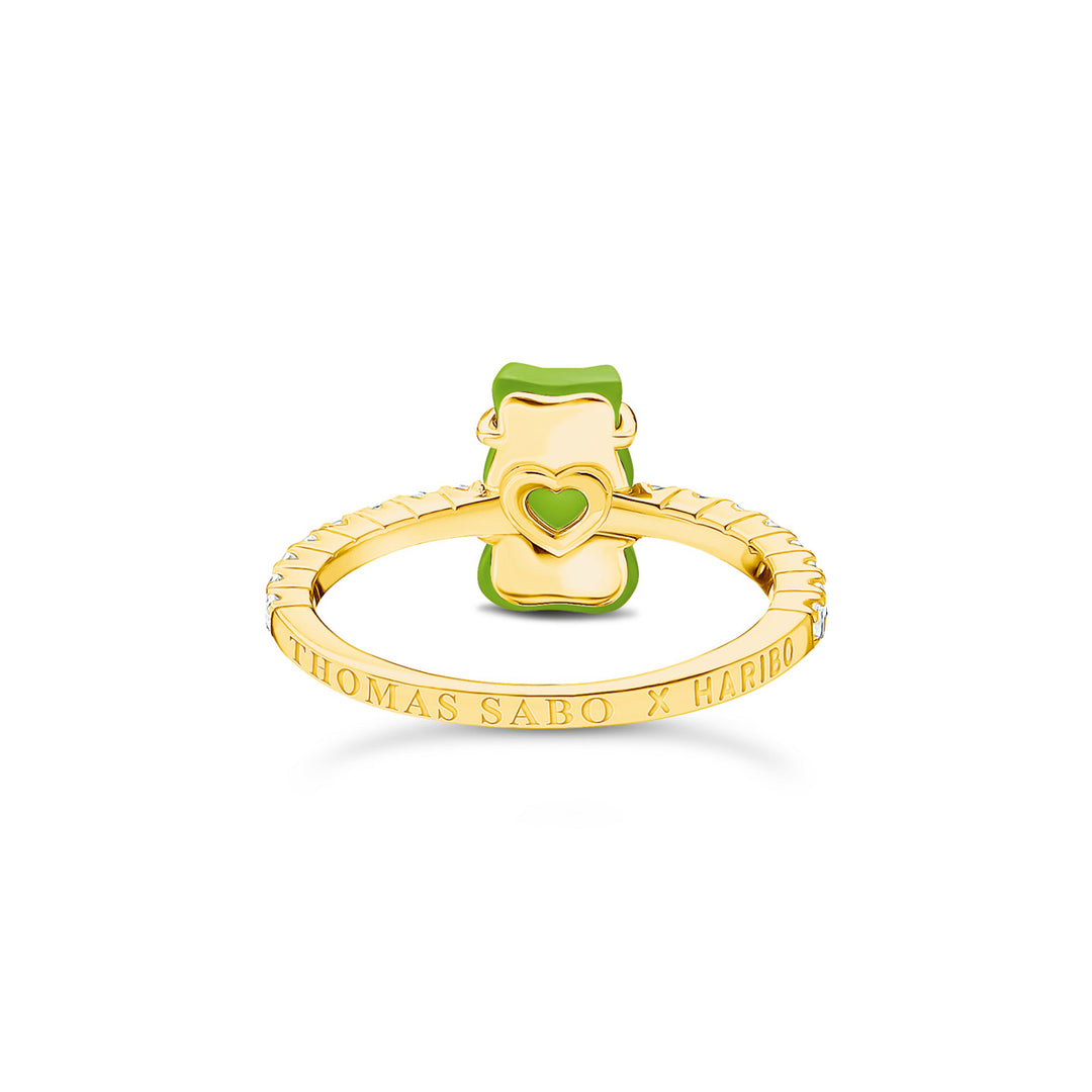 Thomas Sabo Ring mit grünem Mini-Goldbären und Steinen vergoldet - TR2459-414-6