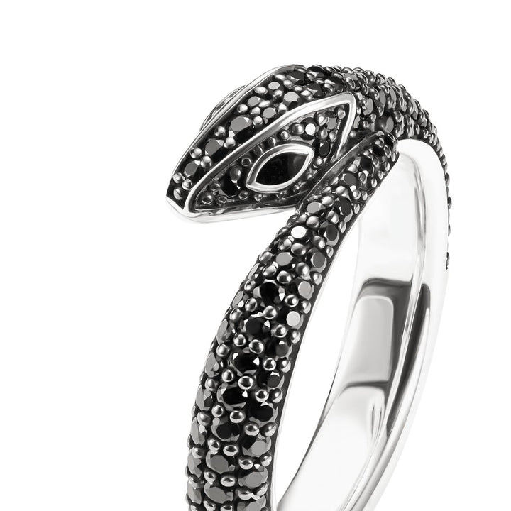 Thomas Sabo Ring Schlange mit schwarzen Steinen Silber geschwärzt - TR2461-691-11