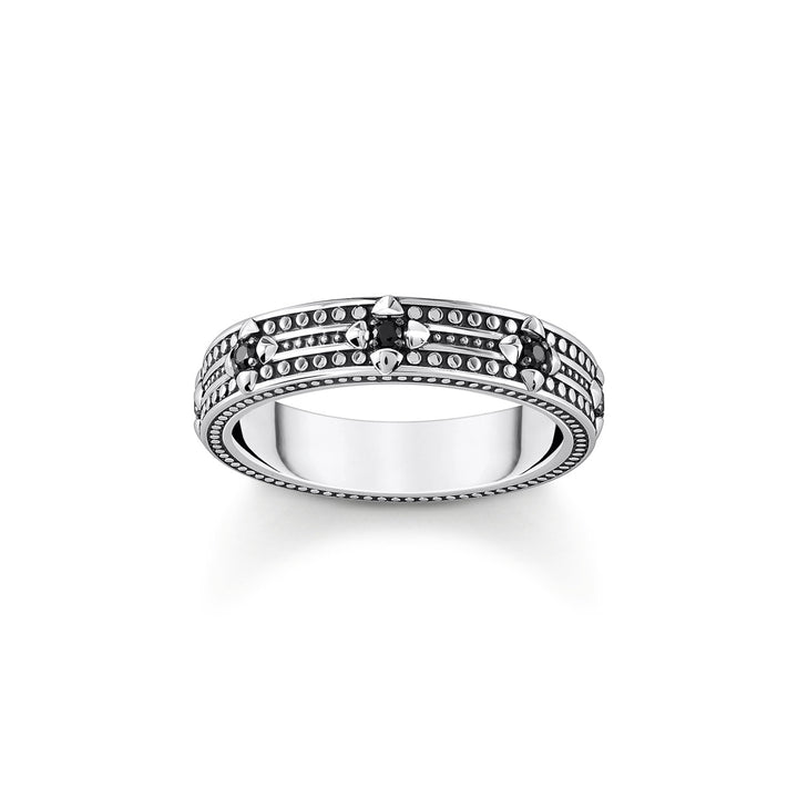 Thomas Sabo Ring mit Muster und schwarzen Steinen Silber geschwärzt - TR2465-643-11