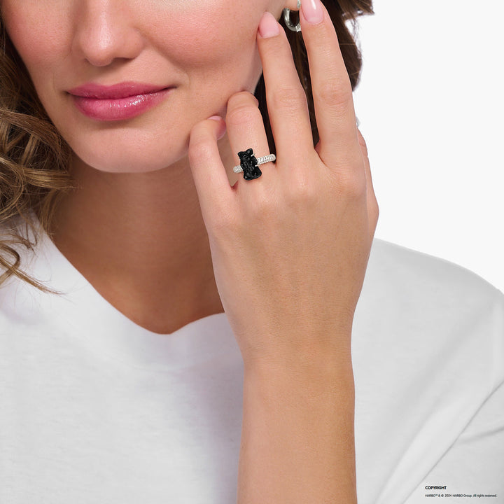 Thomas Sabo Ring mit schwarzem Goldbären und Steinen Silber - TR2478-052-11