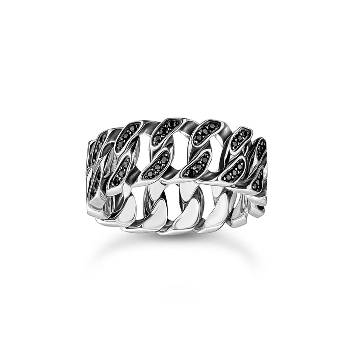 Thomas Sabo Ring Kettenglieder schwarze Steine breit Silber - TR2501-643-11