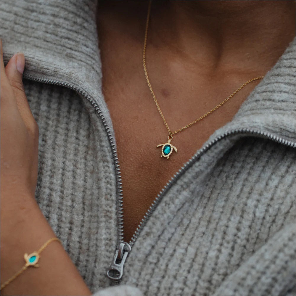 Paul Hewitt Turtle Mono Halskette Aquamarine Gold - PH-JE-1586