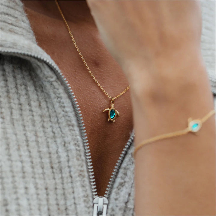 Paul Hewitt Turtle Mono Halskette Aquamarine Gold - PH-JE-1586