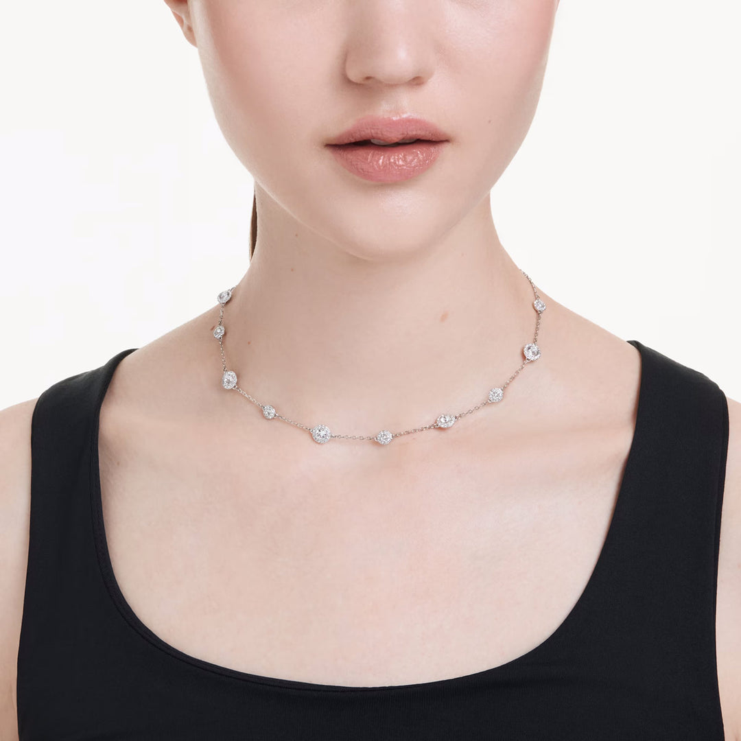 Swarovski Una Angelic Halskette Rundschliff Doppelseitige Motive Weiss Rhodiniert - 5732275