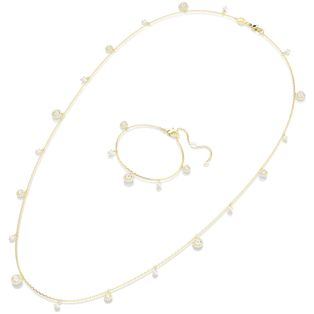 Swarovski Una Angelic lange Halskette Kristallperle Rundschliff Weiss Goldlegierungsschicht - 5742380