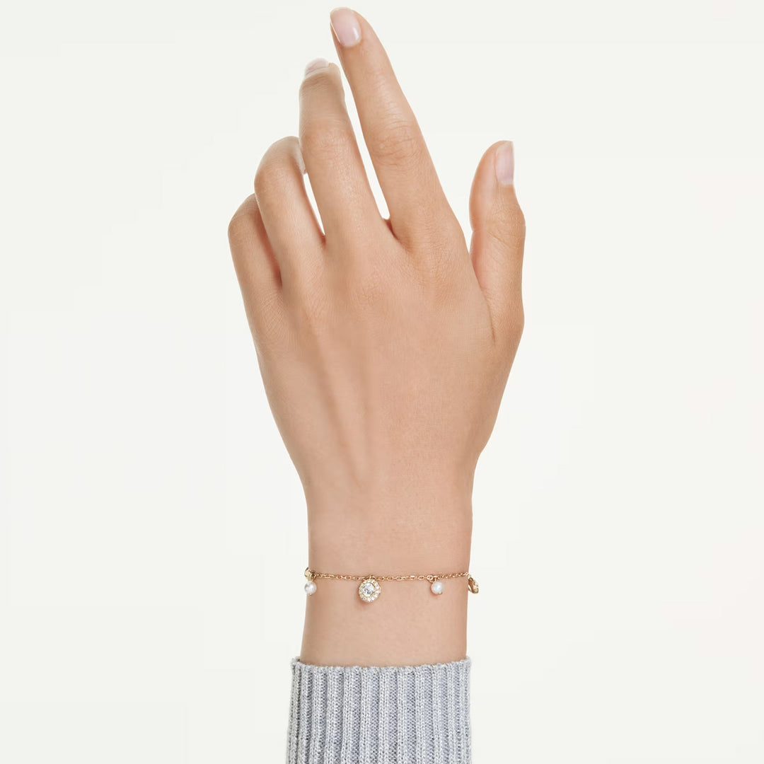 Swarovski Una Angelic lange Halskette Kristallperle Rundschliff Weiss Goldlegierungsschicht - 5742380
