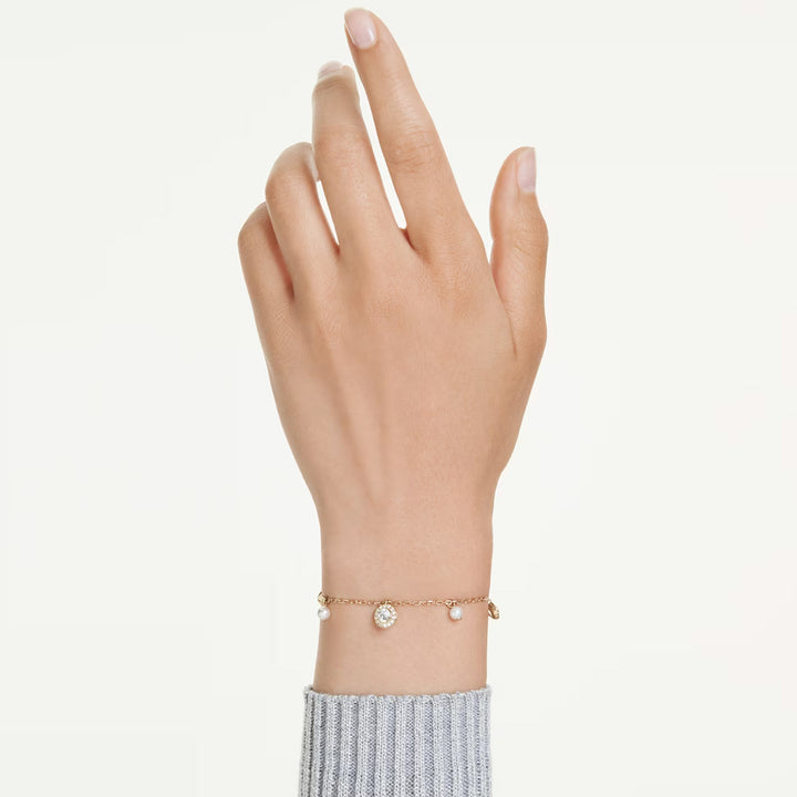 Swarovski Una Angelic lange Halskette Kristallperle Rundschliff Weiss Goldlegierungsschicht - 5742380
