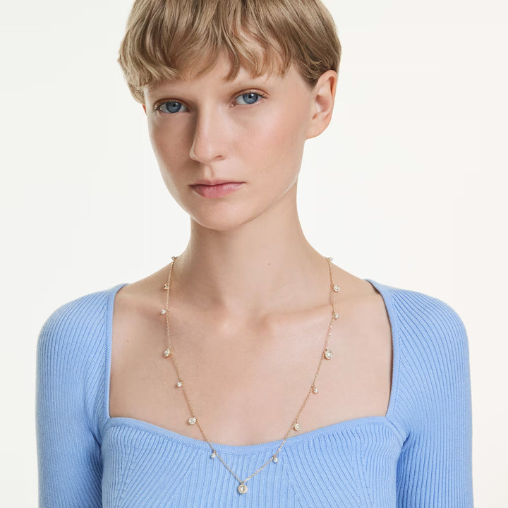 Swarovski Una Angelic lange Halskette Kristallperle Rundschliff Weiss Goldlegierungsschicht - 5742380