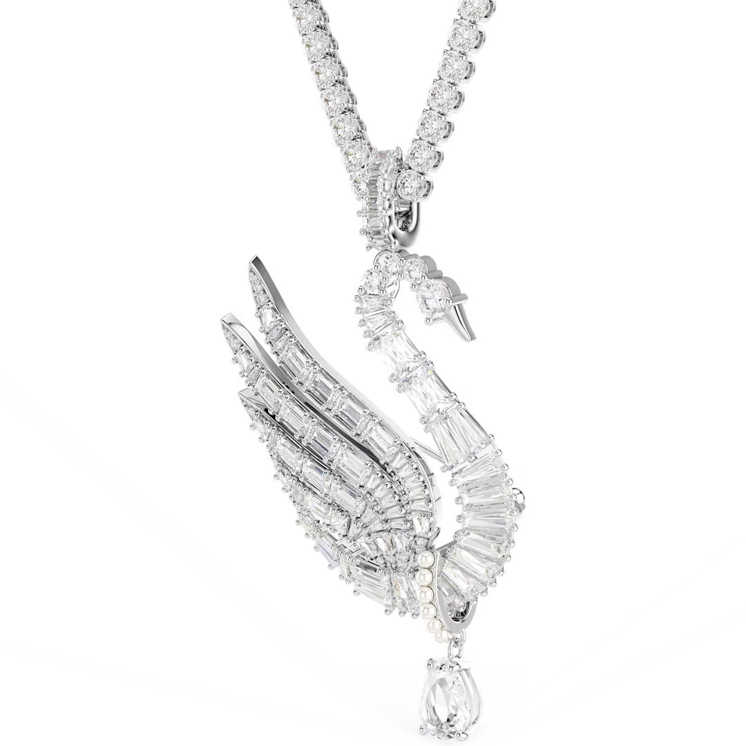 Swarovski Vienna Halskette und Brosche Verschiedene Schliffe Schwan Weiss Rhodiniert - 5754828