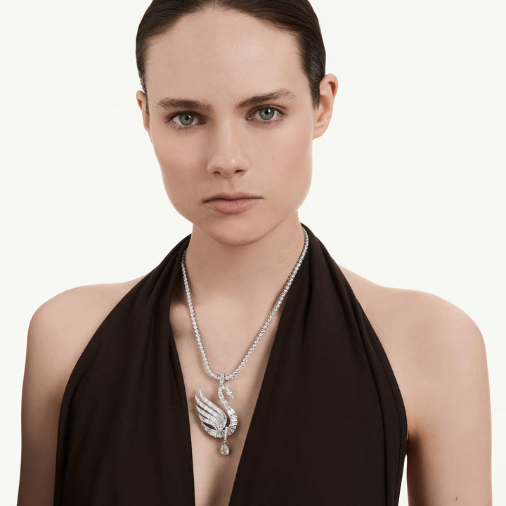 Swarovski Vienna Halskette und Brosche Verschiedene Schliffe Schwan Weiss Rhodiniert - 5754828
