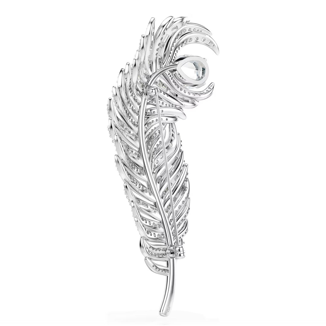 Swarovski Vienna Brosche Verschiedene Schliffe Feder Weiss Rhodiniert - 5741558