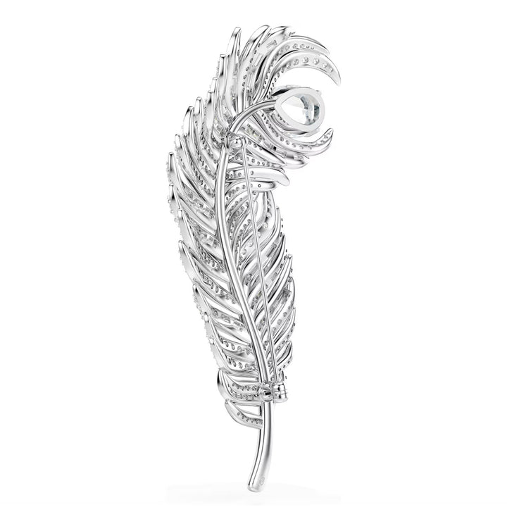 Swarovski Vienna Brosche Verschiedene Schliffe Feder Weiss Rhodiniert - 5741558