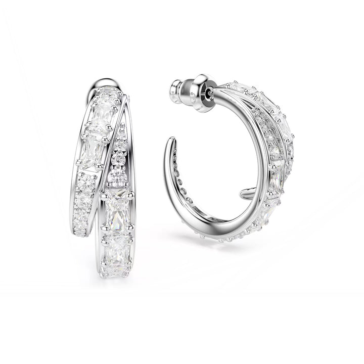 Swarovski Vienna Kreolen Verschiedene Schliffe Weiss Rhodiniert - 5749069