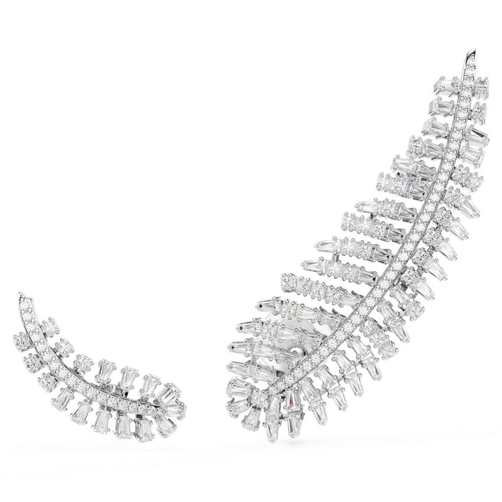 Swarovski Vienna Earrings Mixed cuts Feather White Rhodium plated - 5749211