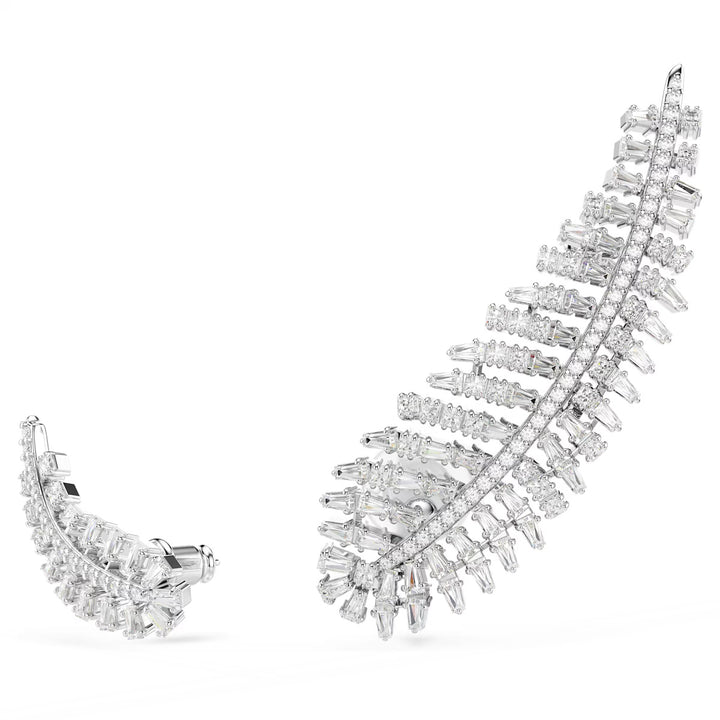 Swarovski Vienna Ohrringe Verschiedene Schliffe Feder Weiss Rhodiniert - 5749211