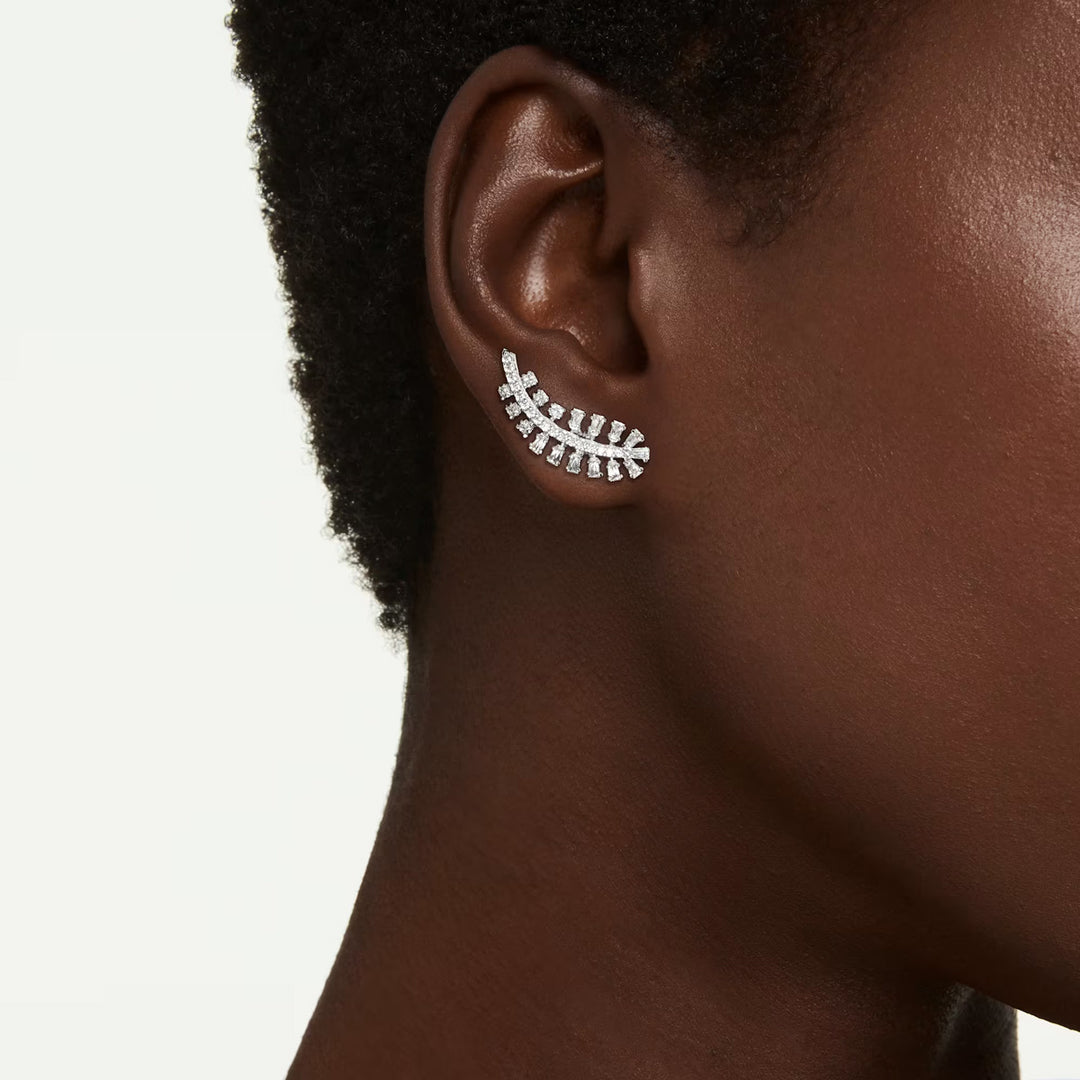 Swarovski Vienna Ohrringe Verschiedene Schliffe Feder Weiss Rhodiniert - 5749211