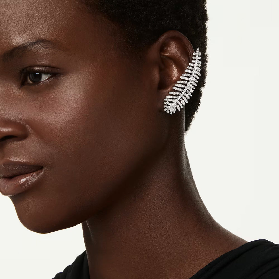Swarovski Vienna Ohrringe Verschiedene Schliffe Feder Weiss Rhodiniert - 5749211
