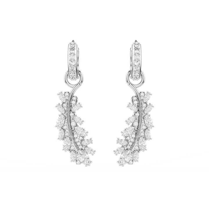 Swarovski Vienna Ohrringe Verschiedene Schliffe Feder Weiss Rhodiniert - 5754272