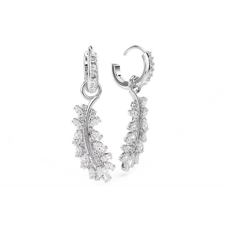 Swarovski Vienna Ohrringe Verschiedene Schliffe Feder Weiss Rhodiniert - 5754272
