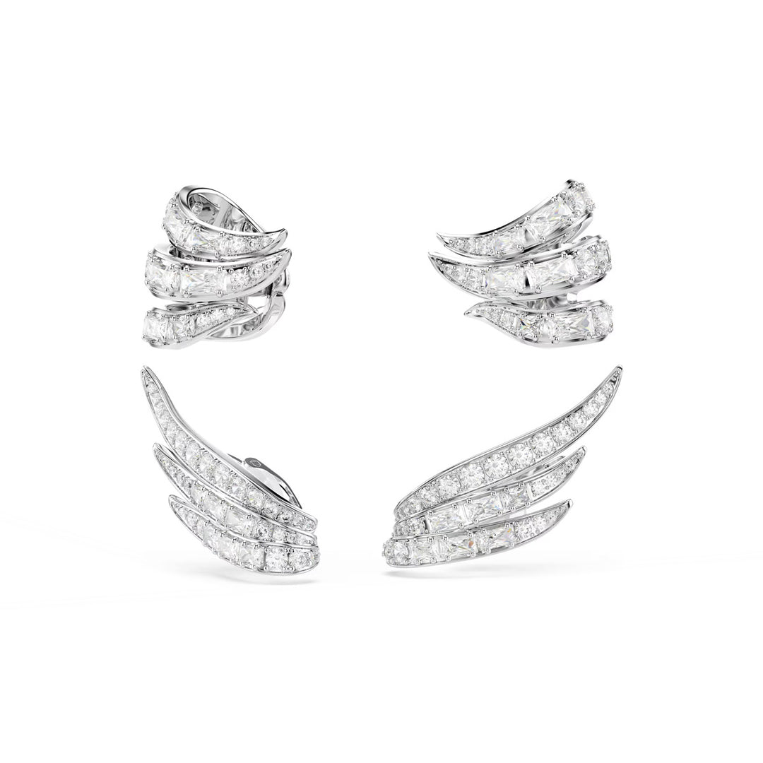 Swarovski Vienna Ohrspangen Verschiedene Schliffe Schwan Weiss Rhodiniert - 5749071