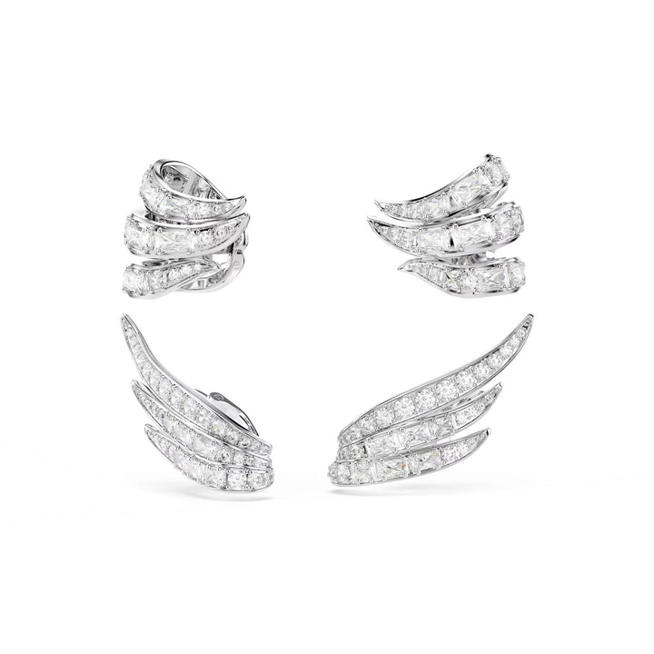 Swarovski Vienna Ohrspangen Verschiedene Schliffe Schwan Weiss Rhodiniert - 5749071