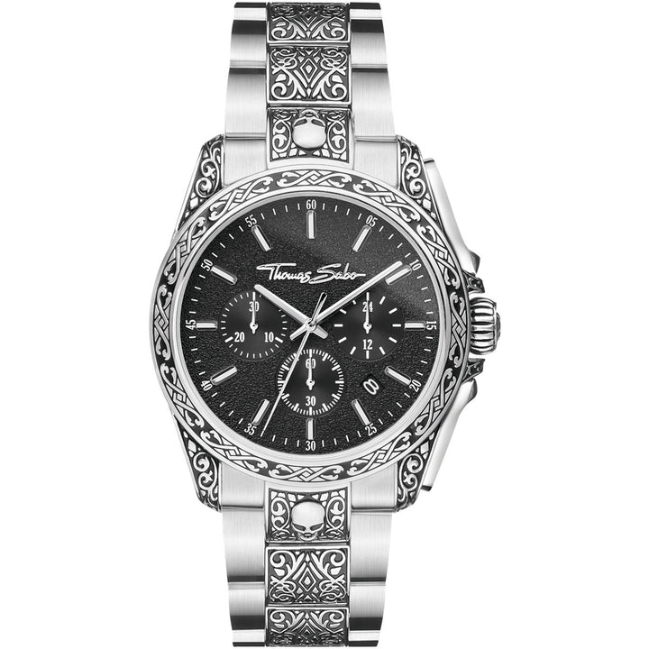 Thomas Sabo Herrenuhr Rebel at Heart Totenkopf schwarz silberfarben - WA0377-201-203