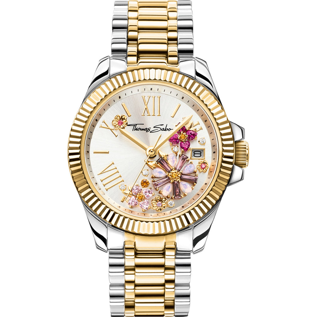 Thomas Sabo Damenuhr Blumen aus rosafarbenen Steinen bicolor - WA0382-291-201