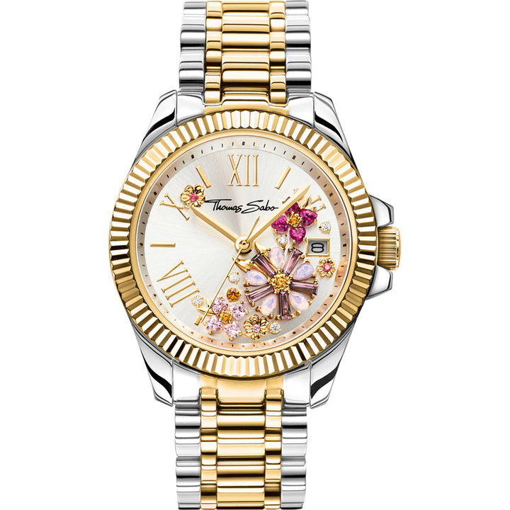 Thomas Sabo Damenuhr Blumen aus rosafarbenen Steinen bicolor - WA0382-291-201