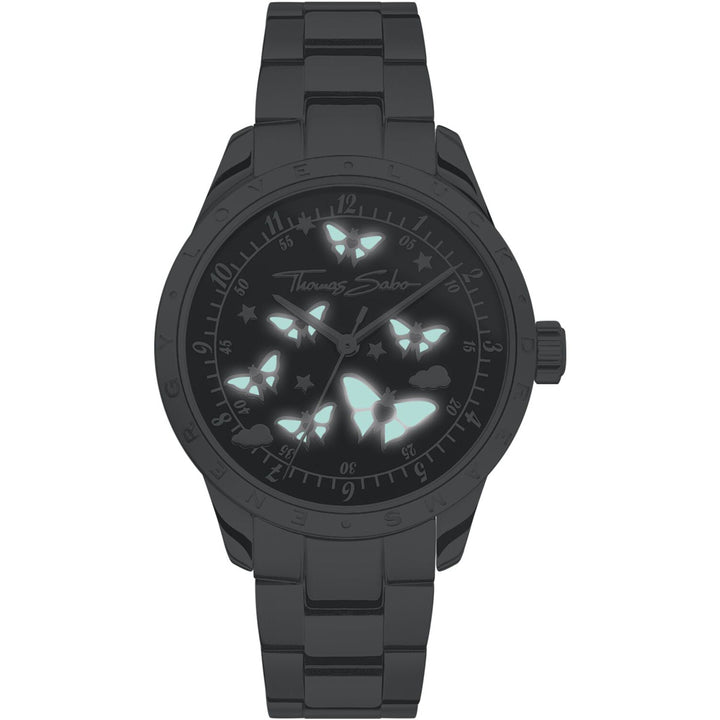 Thomas Sabo Damenuhr mit Schmetterlingen silberfarben  - WA0432-201-203