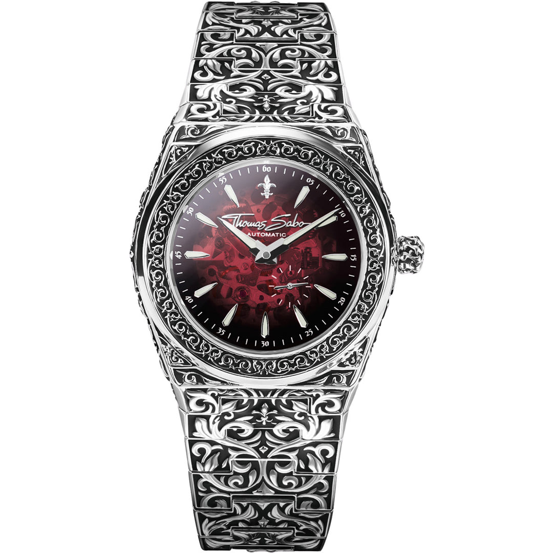Thomas Sabo Uhr Rebel at Heart Revive Automatik Edelstahl Rot Silber - WA0449-201-212