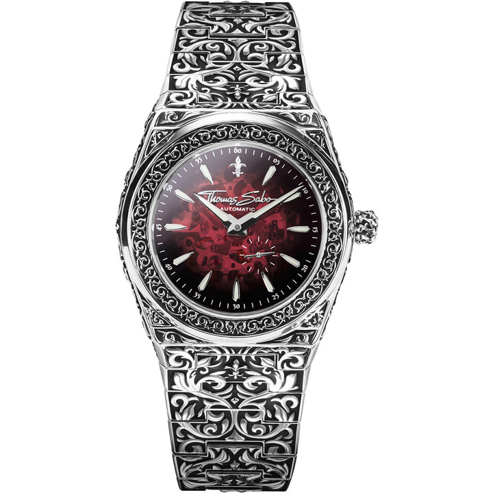 Thomas Sabo Uhr Rebel at Heart Revive Automatik Edelstahl Rot Silber - WA0449-201-212